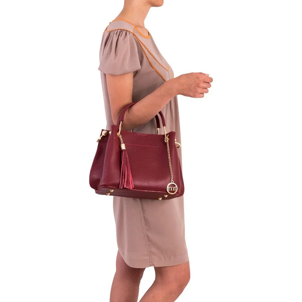NWT! Mia Tomazzi Red Italian Pebbled Leather Structured Bag Purse - Picture 8 of 8